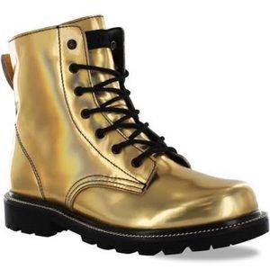 Iridescent gold combat boots by Gotta Flurt